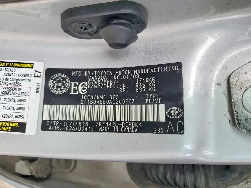 2010 TOYOTA COROLLA BASE  