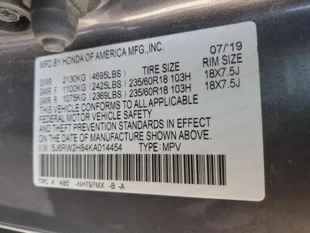 2019 HONDA CR-V EXL  