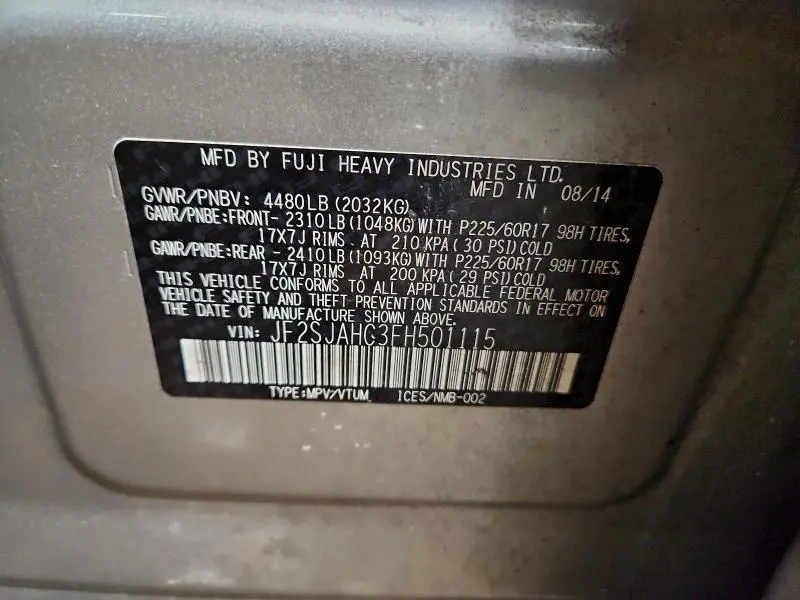 2015 SUBARU FORESTER 2.5I LIMITED  