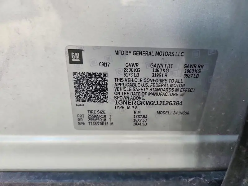 2018 CHEVROLET TRAVERSE LT  