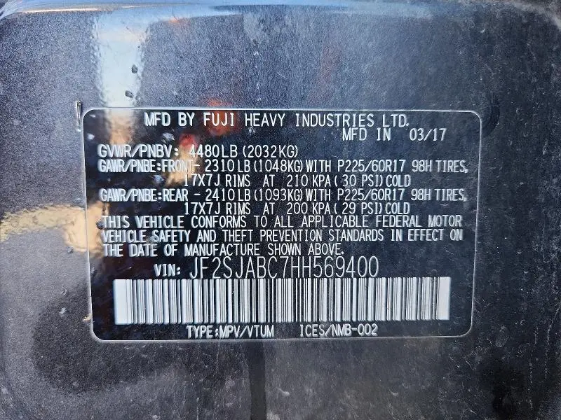 2017 SUBARU FORESTER 2.5I  