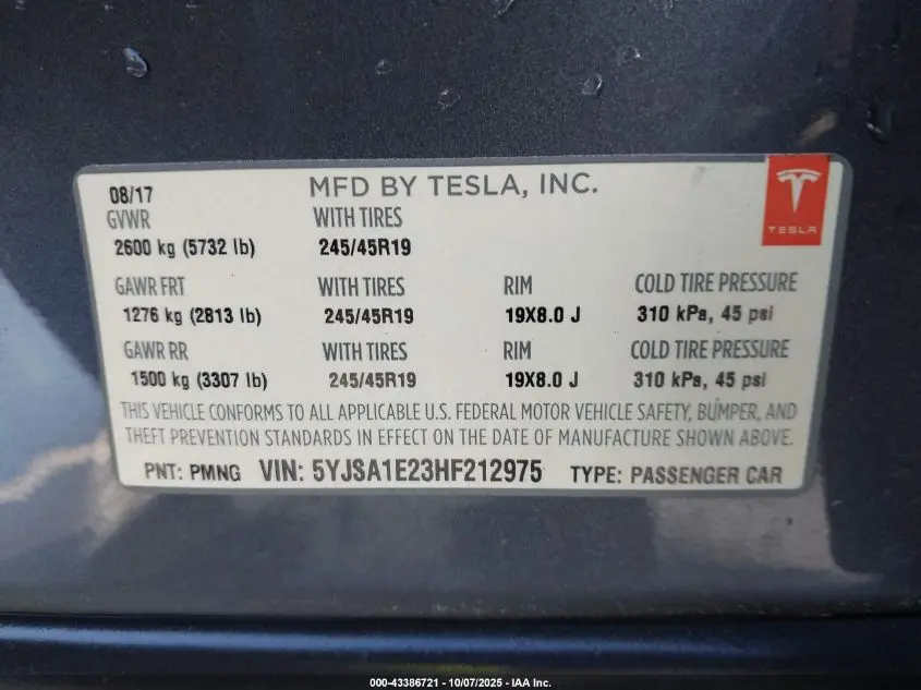 2017 TESLA MODEL S 100D/60D/75D/90D/P100D