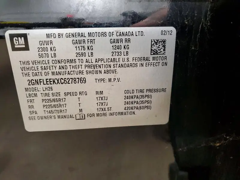 2012 CHEVROLET EQUINOX LT  