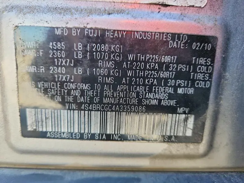 2010 SUBARU OUTBACK 2.5I PREMIUM  