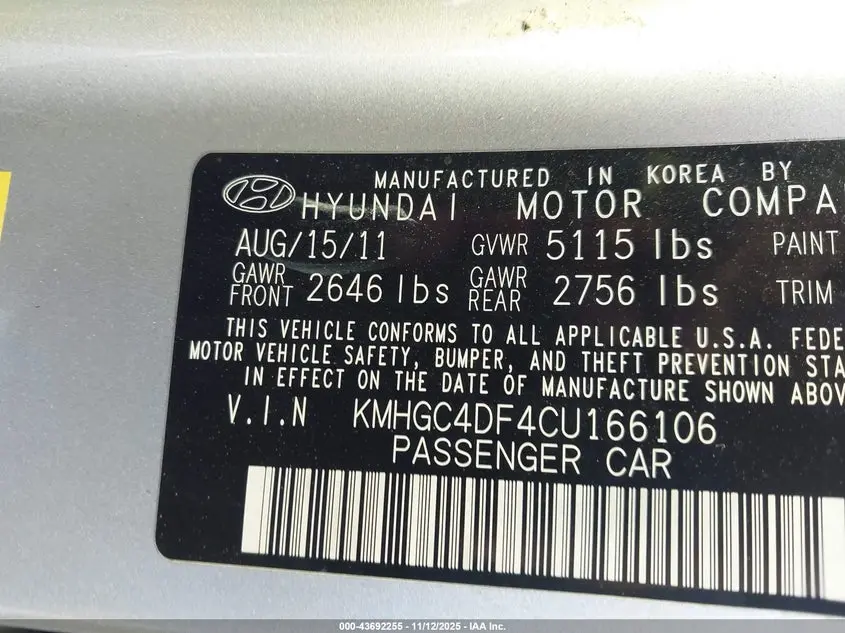 2012 HYUNDAI GENESIS 4.6