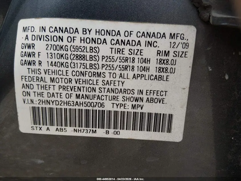 2010 ACURA MDX TECHNOLOGY PACKAGE