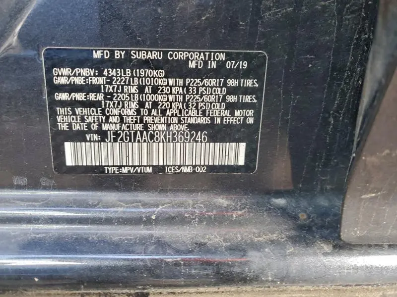 2019 SUBARU CROSSTREK   