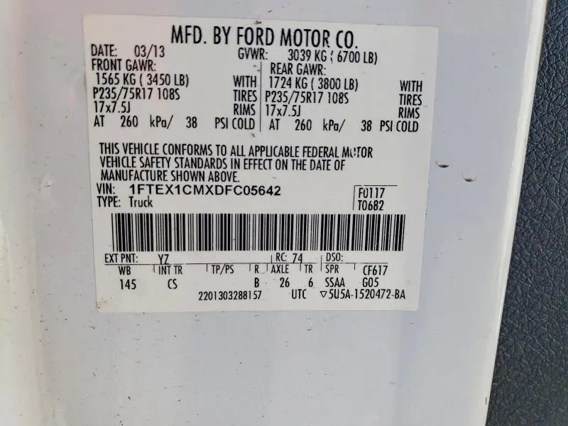 2013 FORD F150 SUPER CAB  