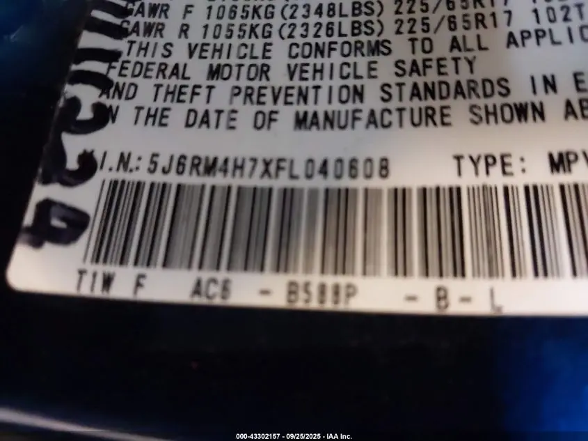 2015 HONDA CR-V EX-L