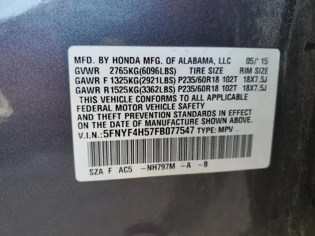 2015 HONDA PILOT EXL  