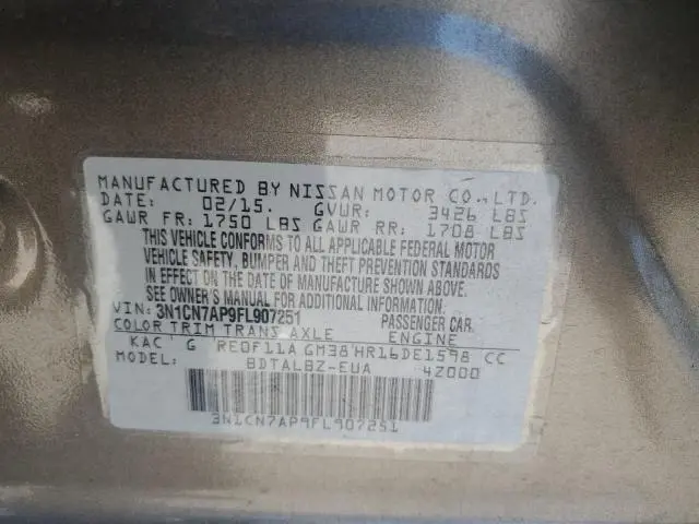 2015 NISSAN VERSA S  