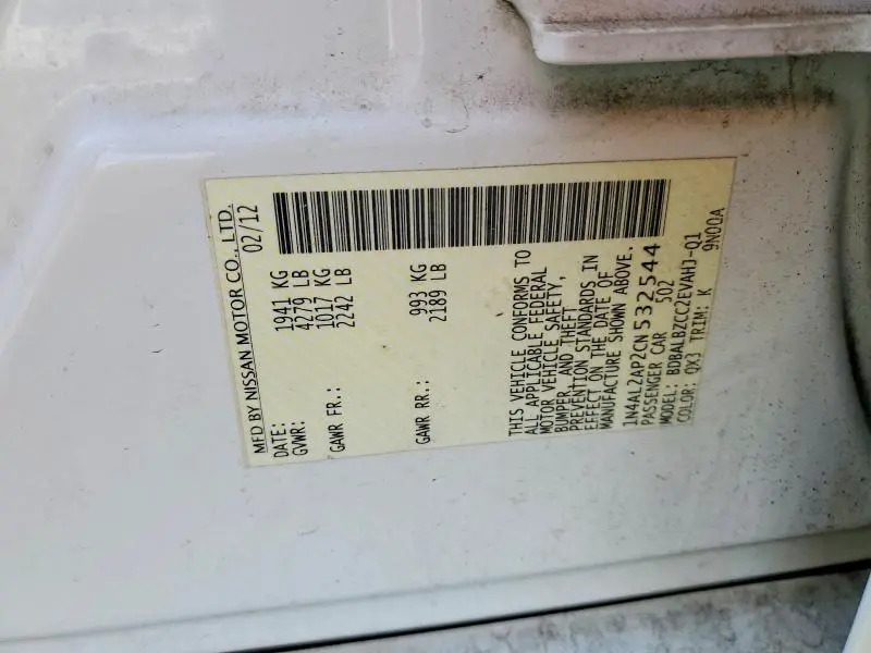 2012 NISSAN ALTIMA BASE  