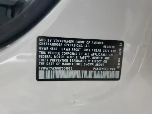 2017 VOLKSWAGEN PASSAT S  