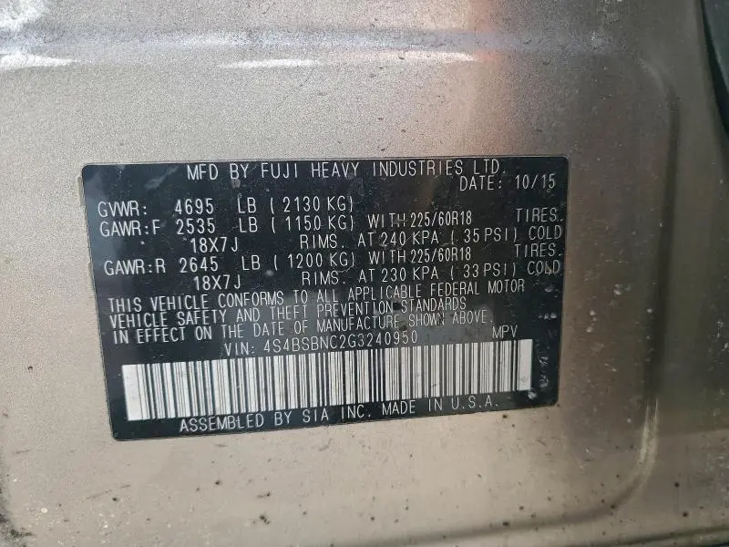 2016 SUBARU OUTBACK 2.5I LIMITED  