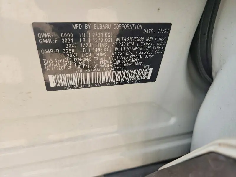2022 SUBARU ASCENT ONYX EDITION  