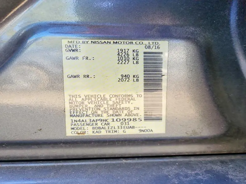 2017 NISSAN ALTIMA 2.5 SV  