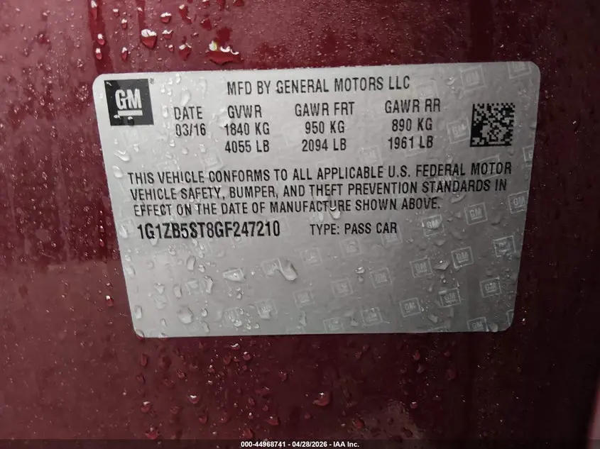 2016 CHEVROLET MALIBU LS