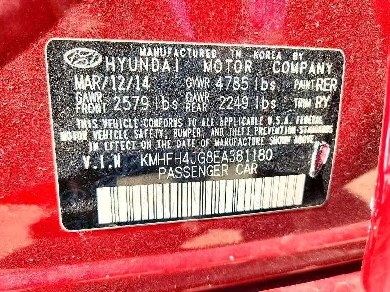 2014 HYUNDAI AZERA LIMITED  
