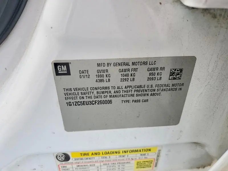 2012 CHEVROLET MALIBU 1LT  
