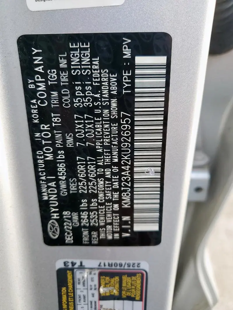 2019 HYUNDAI TUCSON SE  