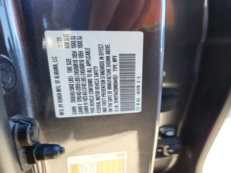 2021 HONDA PILOT EX  