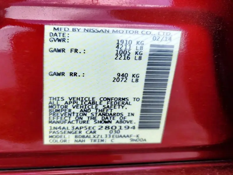 2014 NISSAN ALTIMA 2.5 SL  