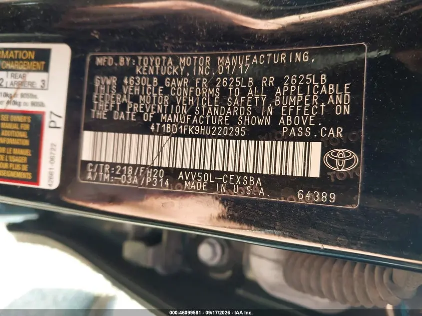 2017 TOYOTA CAMRY HYBRID SE