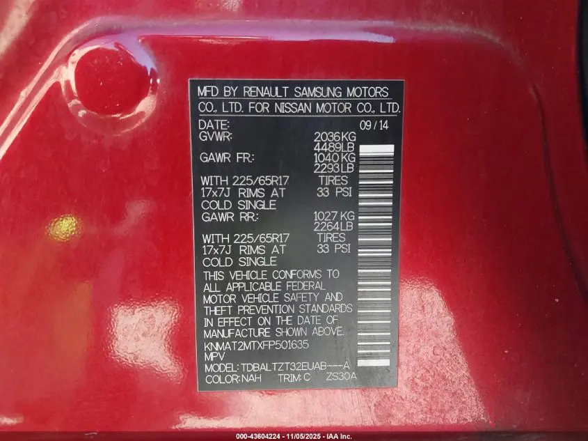 2015 NISSAN ROGUE SV