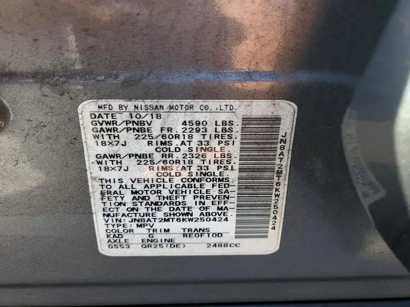 2019 NISSAN ROGUE SV  