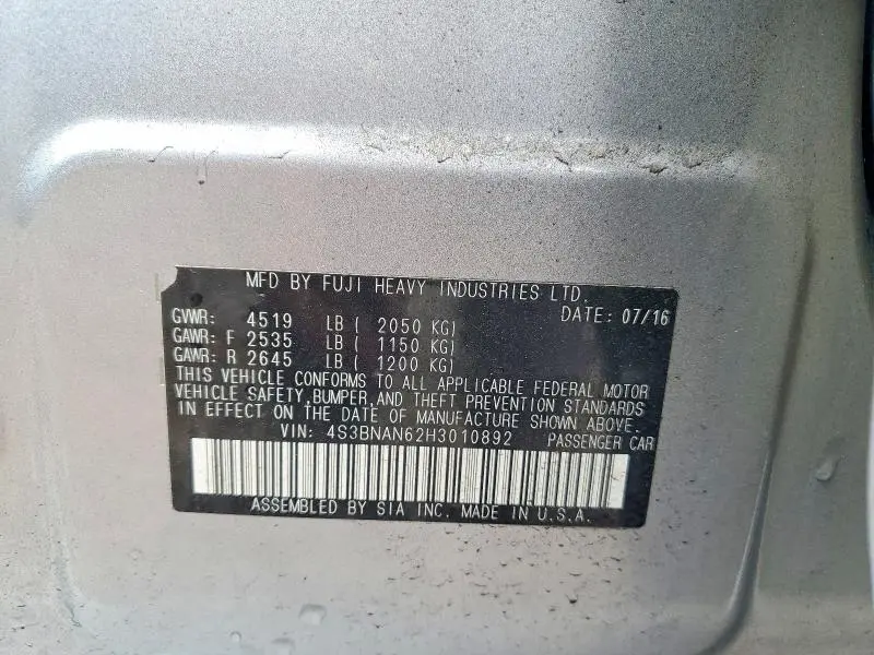 2017 SUBARU LEGACY 2.5I LIMITED  