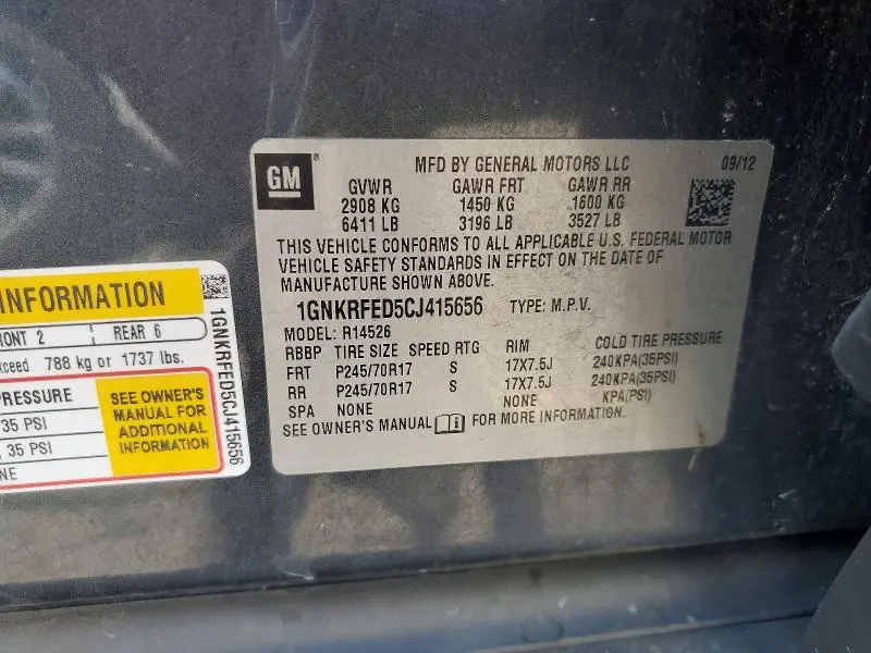 2012 CHEVROLET TRAVERSE LS  