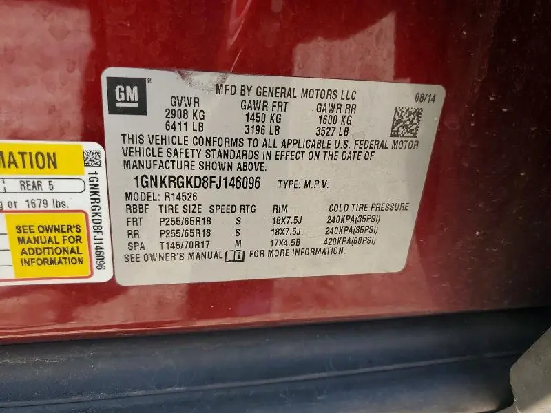 2015 CHEVROLET TRAVERSE LT  
