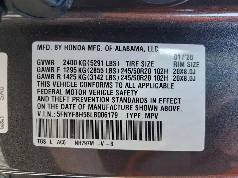 2020 HONDA PASSPORT EXL  