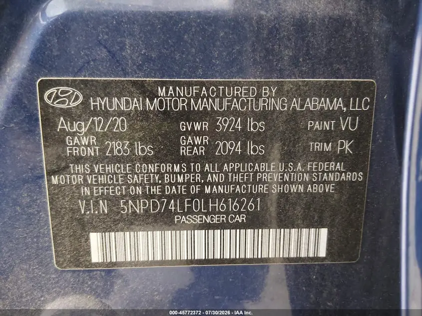 2020 HYUNDAI ELANTRA SE