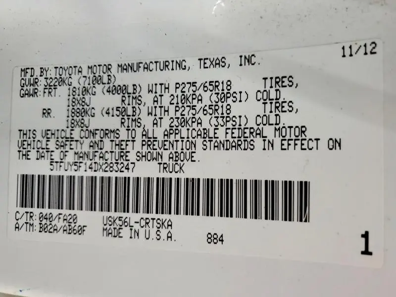 2013 TOYOTA TUNDRA GRADE  