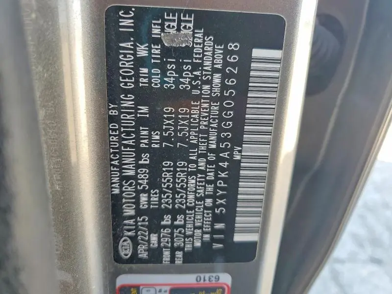 2016 KIA SORENTO SX LIMITED V6  