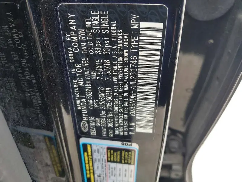 2017 HYUNDAI SANTA FE LIMITED  