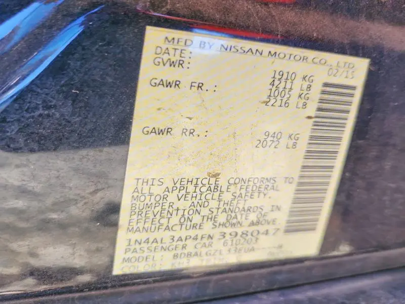 2015 NISSAN ALTIMA 2.5 S  