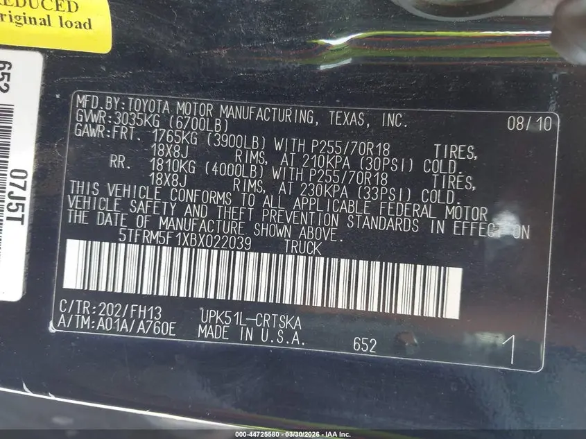 2011 TOYOTA TUNDRA GRADE 4.6L V8