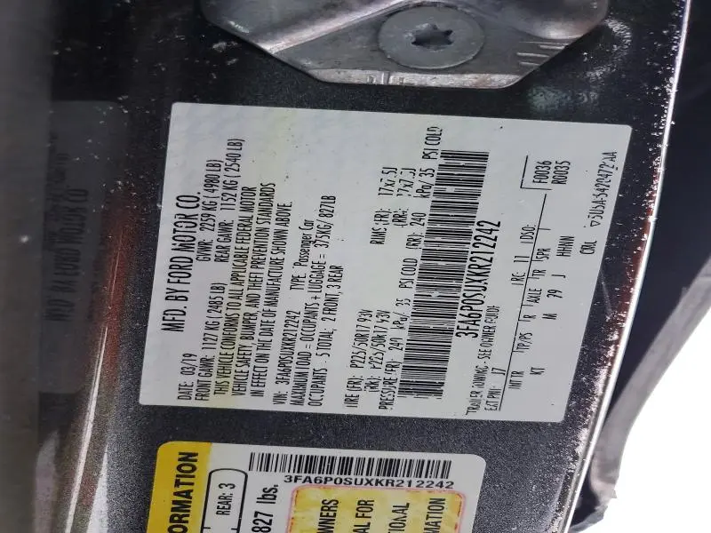 2019 FORD FUSION TITANIUM  