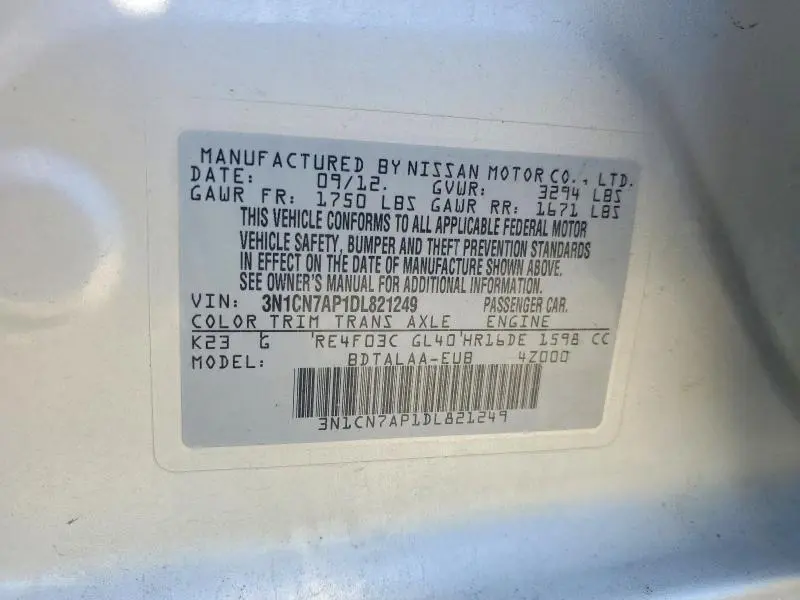 2013 NISSAN VERSA 1.6 S  