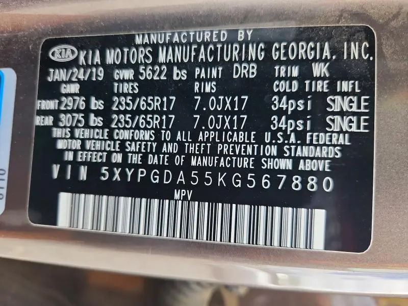 2019 KIA SORENTO LX V6  