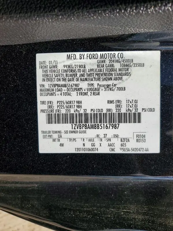 2011 FORD MUSTANG   