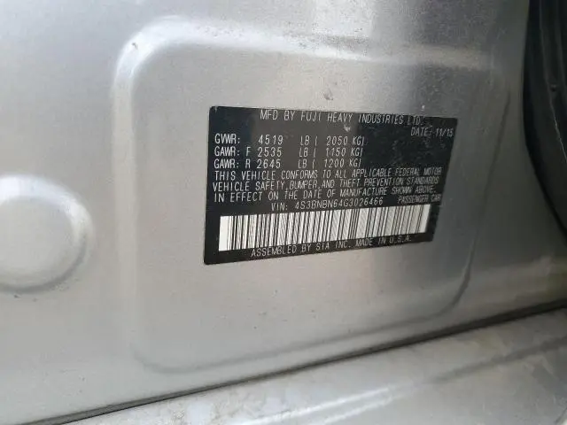 2016 SUBARU LEGACY 2.5I LIMITED  