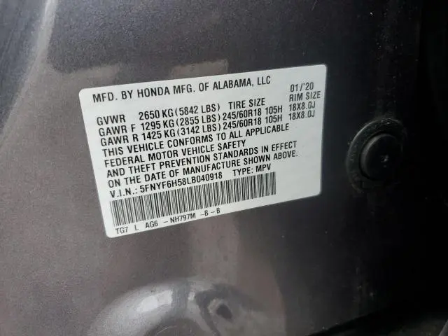 2020 HONDA PILOT EXL  