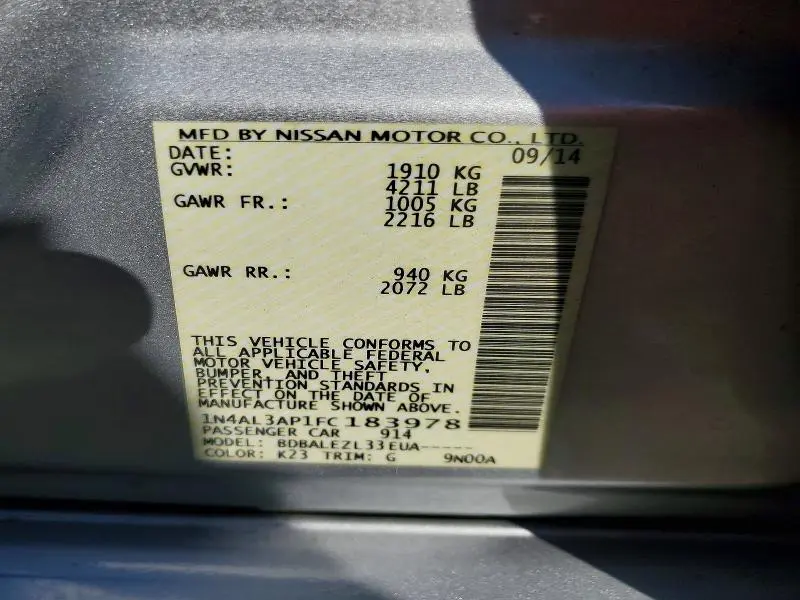 2015 NISSAN ALTIMA 2.5 S  