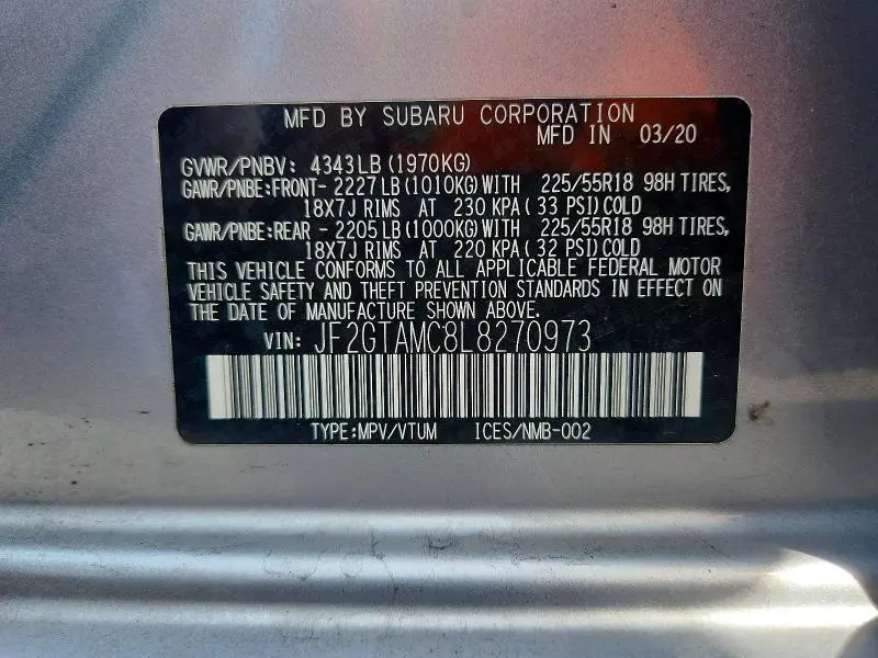 2020 SUBARU CROSSTREK LIMITED  