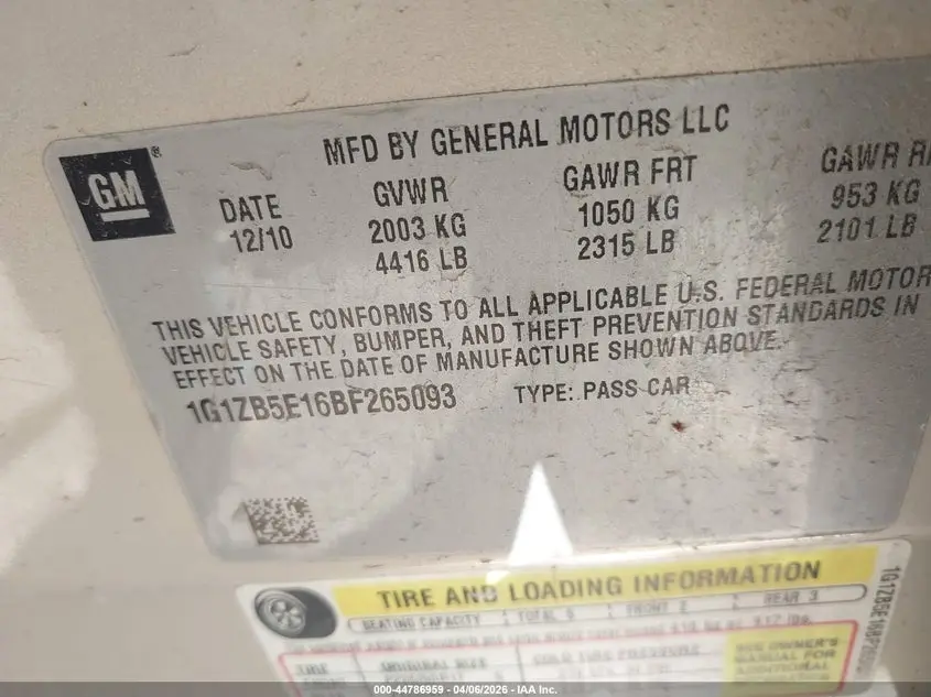 2011 CHEVROLET MALIBU LS