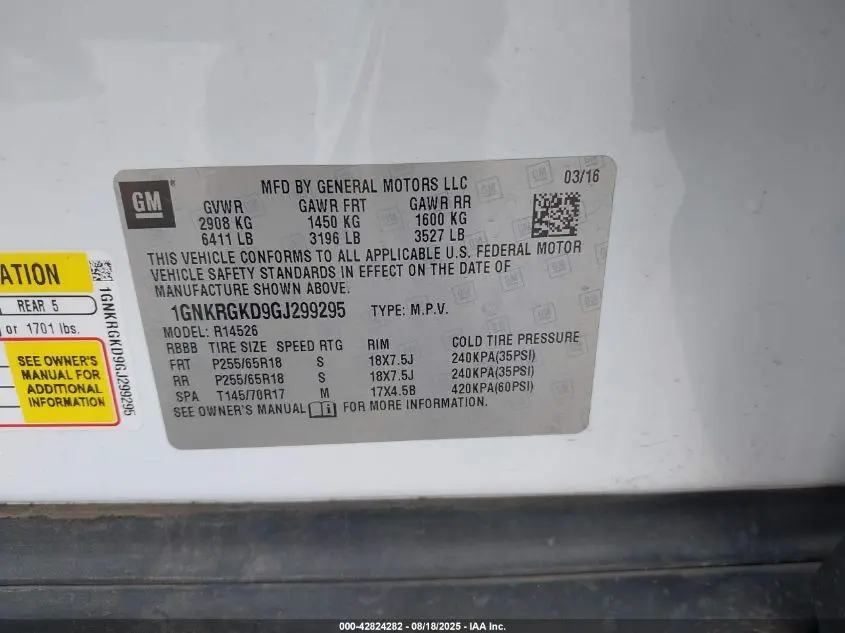 2016 CHEVROLET TRAVERSE 1LT