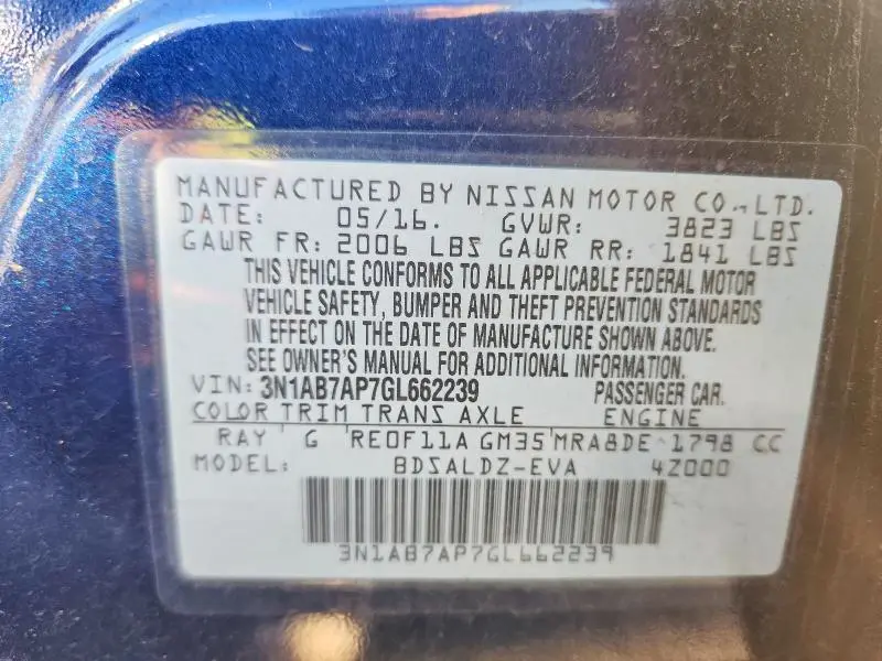 2016 NISSAN SENTRA S  